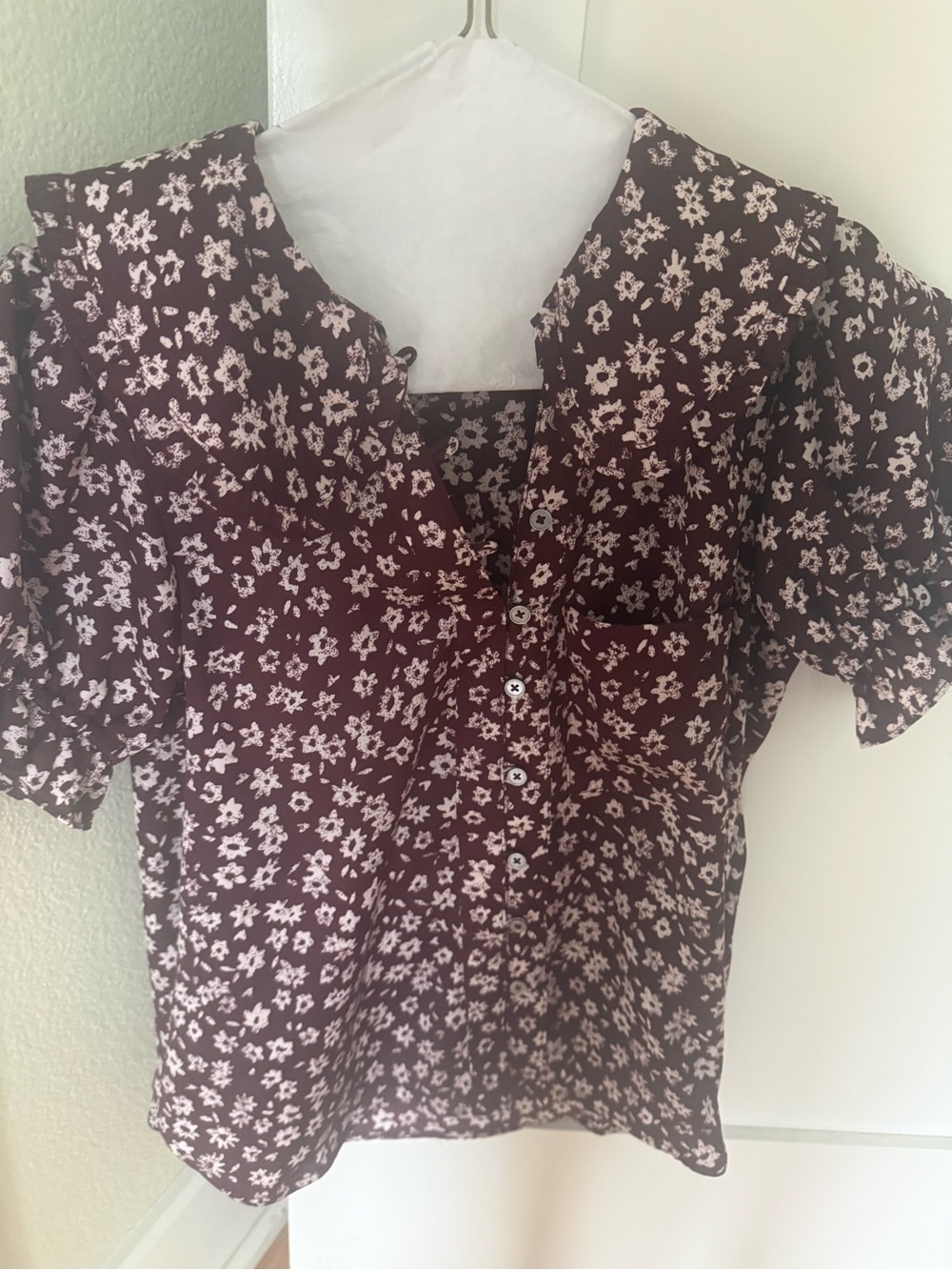 Pilcro Maroon Floral Button-Front Blouse